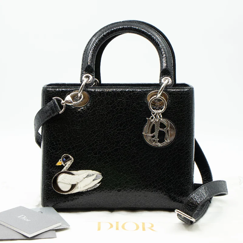 Luxury Christian Dior crossbody bags with a chain - link strapLady Dior Medium Jeweled Swan Black Leather