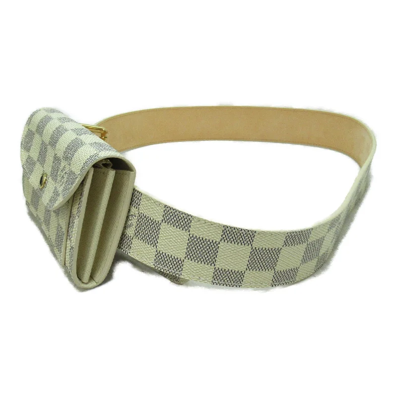 Louis Vuitton bags with a chain - link trim and a leather body for a modern edgeLOUIS VUITTON Sunchu Pochette Solo Belt White Damier Azur PVC coated canvas M9835S