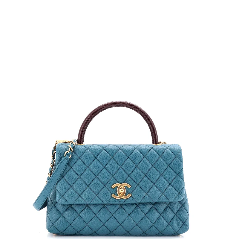 Christian Dior handbags with a snap - button closure and a decorative buckleCoco Top Handle Bag Quilted Caviar with Lizard Small