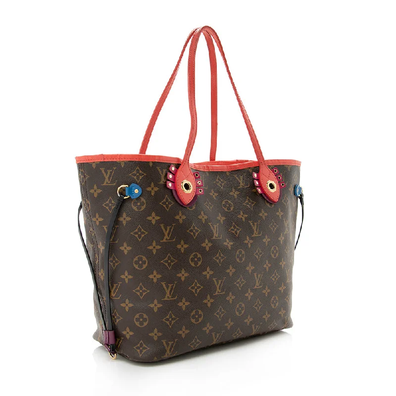 Louis Vuitton bags with a chain - link trim and a leather body for a modern edgeLouis Vuitton Limited Edition Monogram Canvas Totem Neverfull MM Tote (16110)