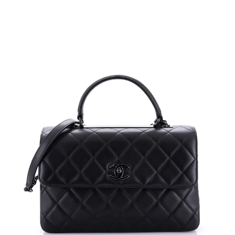 Luxury Christian Dior crossbody bags with a chain - link strapSo Black Trendy CC Top Handle Bag Quilted Lambskin Small