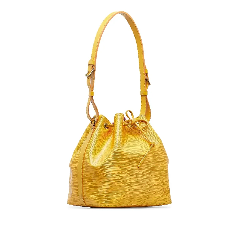 Louis Vuitton bags with a chain - link trim and a leather body for a modern edgeLOUIS VUITTON Epi Petit Noe Bucket Bag