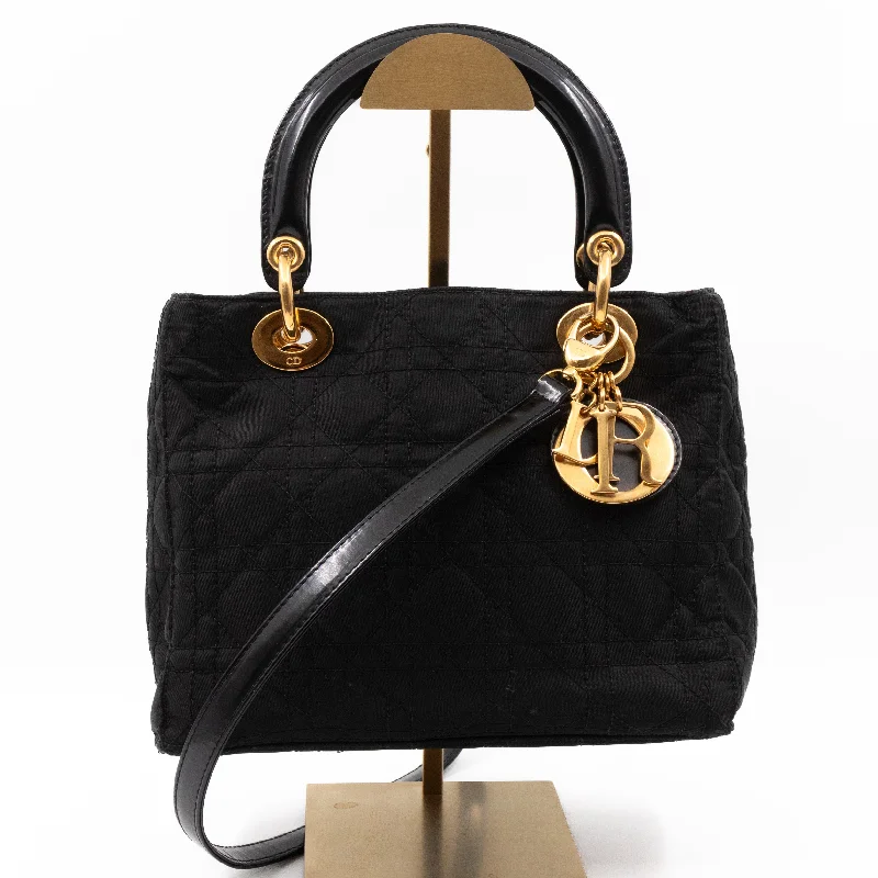 Contemporary Christian Dior handbags with a unique shapeVintage Lady Dior Medium Black Nylon