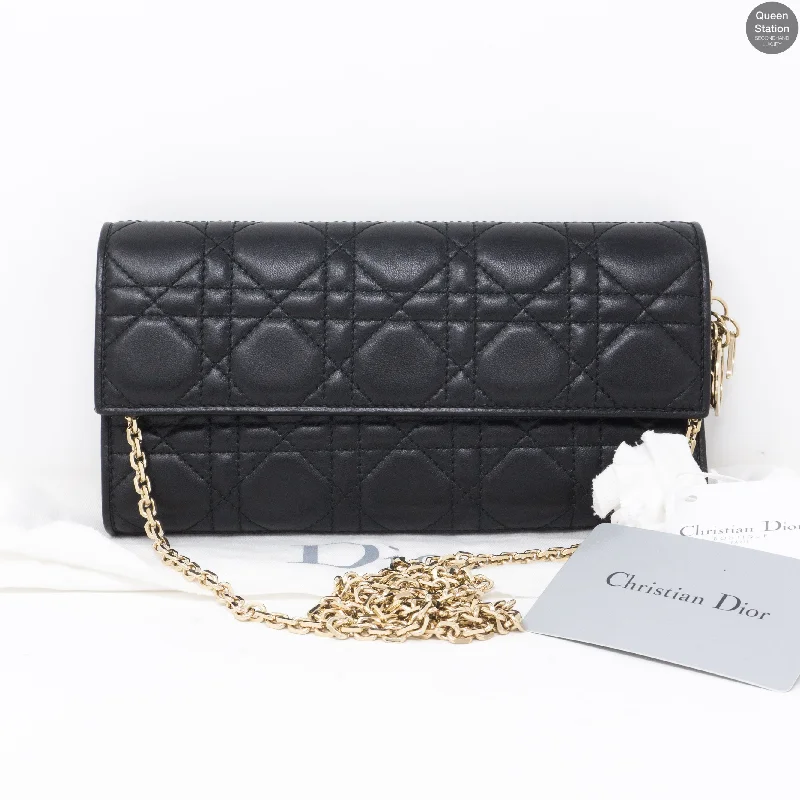 Christian Dior bags with a quilted pattern and gold - toned hardwareLady Dior Wallet On Chain Black Leather