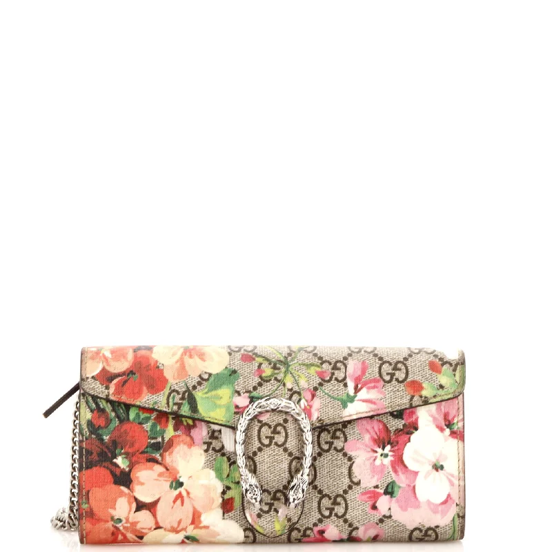 Christian Dior Saddle bags with a studded trim for a bold lookDionysus Chain Wallet Blooms Print GG Coated Canvas Long