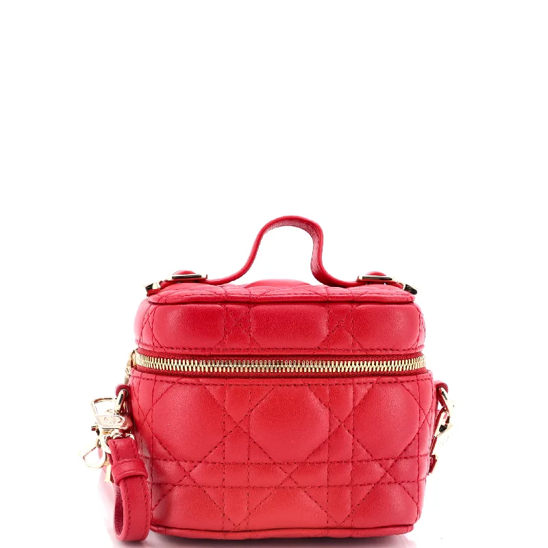 Christian Dior handbags with a detachable mirror for on - the - go touch - upsLady Dior Vanity Case Cannage Quilt Lambskin Micro