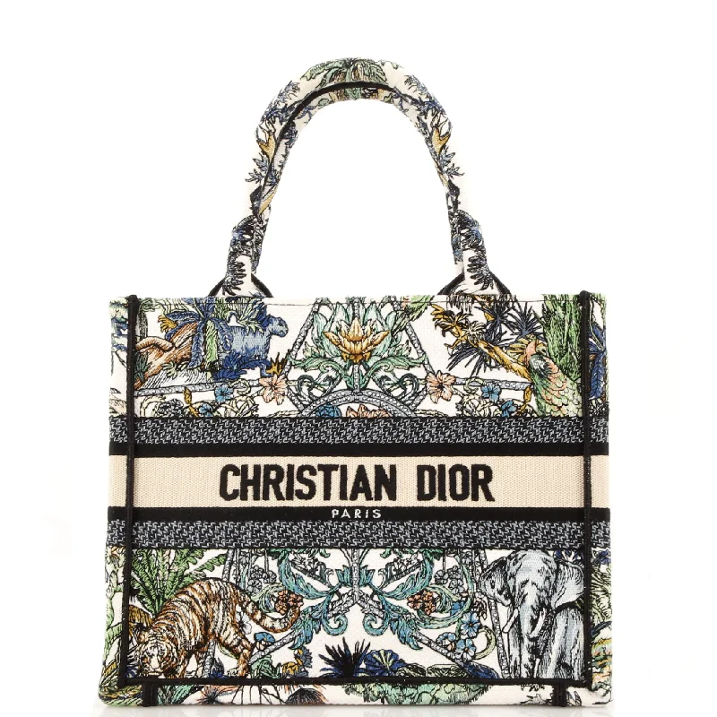 Christian Dior tote bags with a printed Dior logo on the frontBook Tote Embroidered Canvas Small