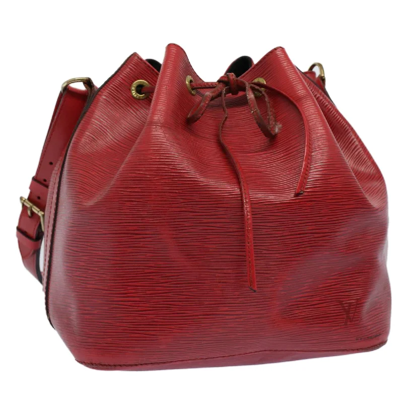 Louis Vuitton bags with a chain - link trim and a leather body for a modern edgeLOUIS VUITTON Epi Petit Noe Shoulder Bag Red M44107 LV Auth 53986