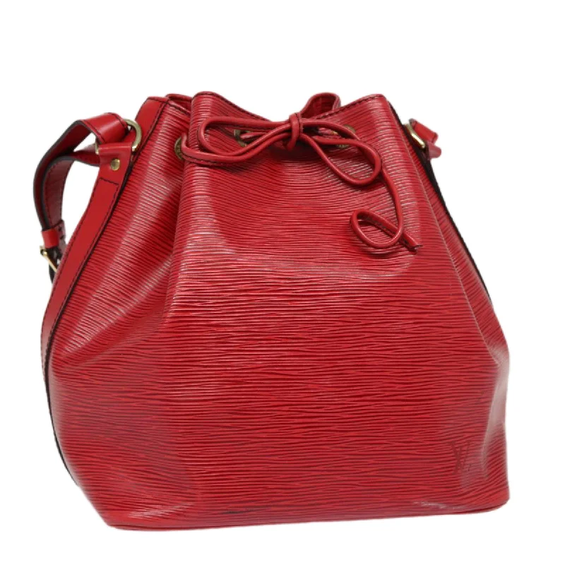 Louis Vuitton bags with a chain - link trim and a leather body for a modern edgeLOUIS VUITTON Epi Petit Noe Shoulder Bag Red M44107 LV Auth 87829