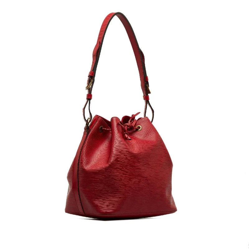 Louis Vuitton bags with a chain - link trim and a leather body for a modern edgeLOUIS VUITTON Epi Petit Noe Bucket Bag