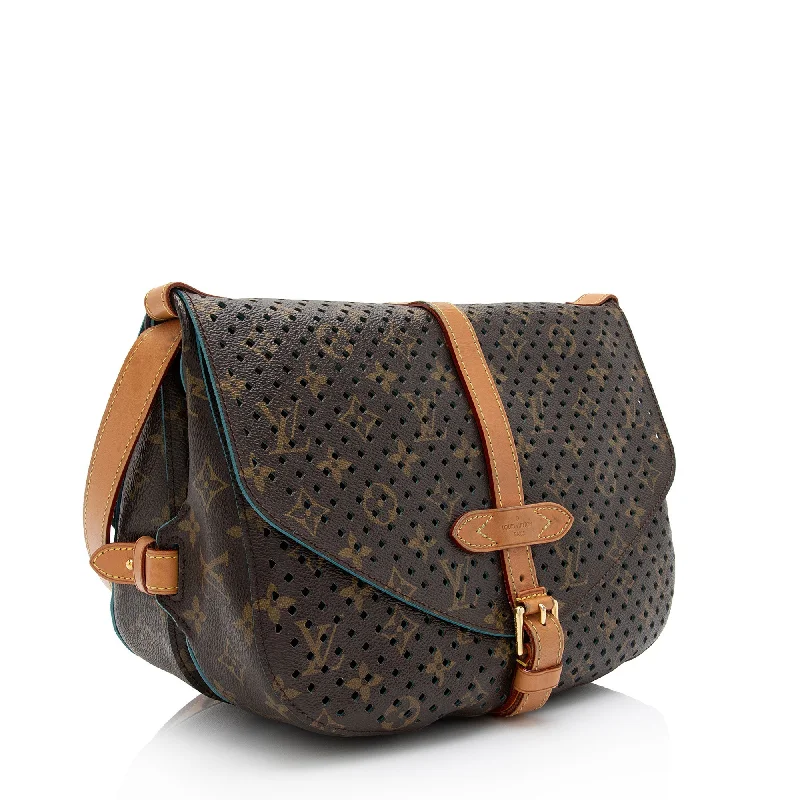 Louis Vuitton bags with a chain - link trim and a leather body for a modern edgeLouis Vuitton Limited Edition Perforated Monogram Canvas Saumur 30 Messenger Bag (TgFQYZ)