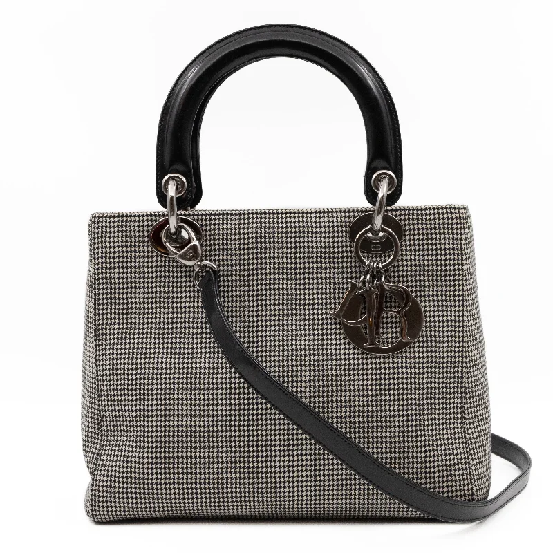 Trendsetting Christian Dior crossbody bags with a colorful strapLady Dior Medium Houndstooth Black White Canvas