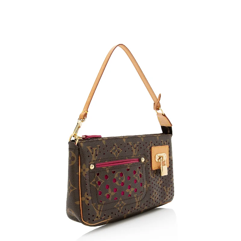 Louis Vuitton bags with a chain - link trim and a leather body for a modern edgeLouis Vuitton Limited Edition Monogram Canvas Perforated Pochette (22741)