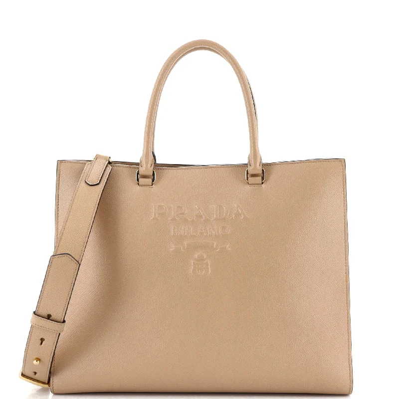 Christian Dior handbags with a back - pocket for quick storageLux Embossed Logo Tote Saffiano Leather Large