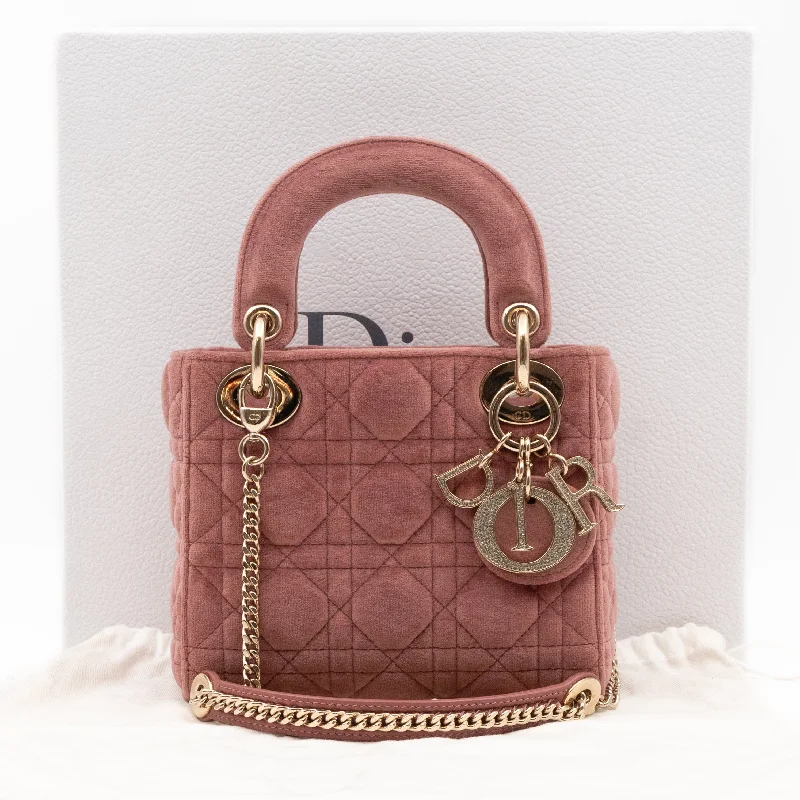 Christian Dior bags with a zip - top closure and multiple compartmentsLady Dior Mini Blush Pink Velvet