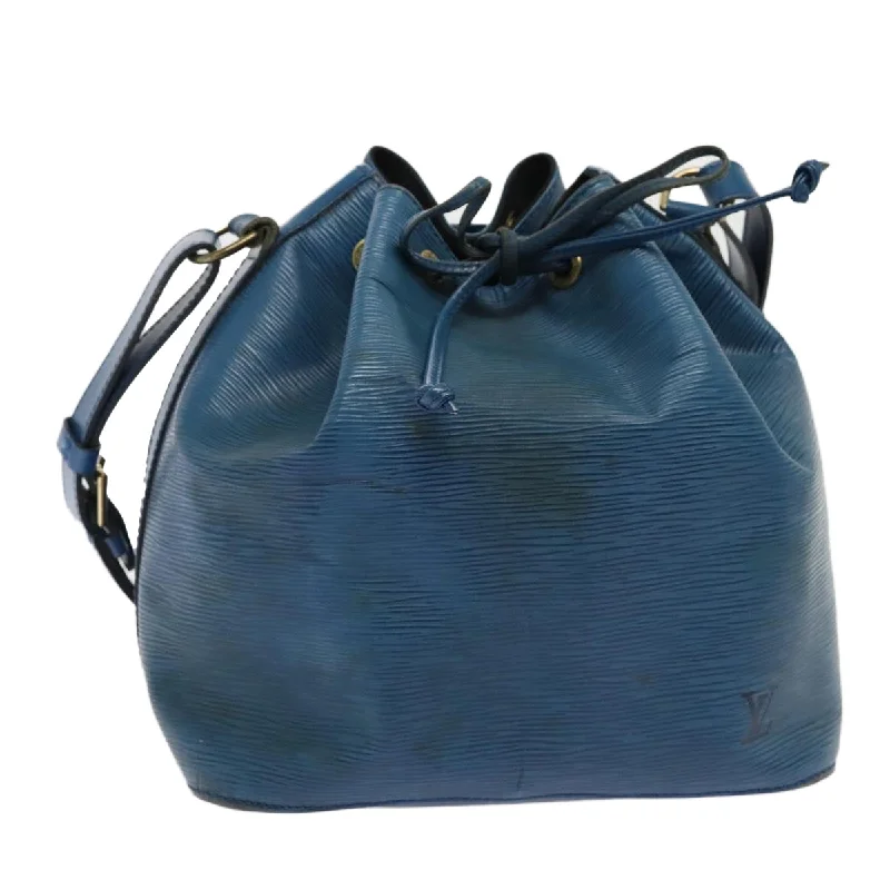 Louis Vuitton bags with a chain - link trim and a leather body for a modern edgeLOUIS VUITTON Epi Petit Noe Shoulder Bag Blue M44105 LV Auth 75543