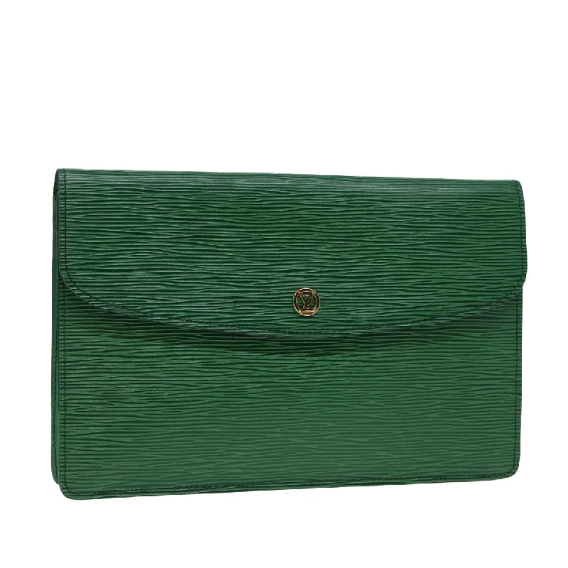 Louis Vuitton bags with a chain - link trim and a leather body for a modern edgeLOUIS VUITTON Epi Montaigne 27 Clutch Bag Green M52654 LV Auth 88397