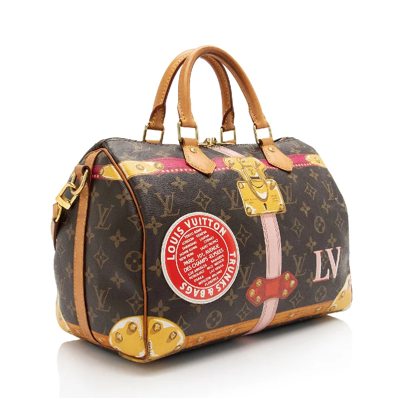 Louis Vuitton bags with a chain - link trim and a leather body for a modern edgeLouis Vuitton Limited Edition Monogram Canvas Summer Trunk Speedy Bandouliere 30 Satchel (IP1m00)