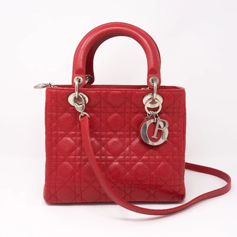 Christian Dior handbags with a removable shoulder strap for versatilityLady Dior Medium Red Leather