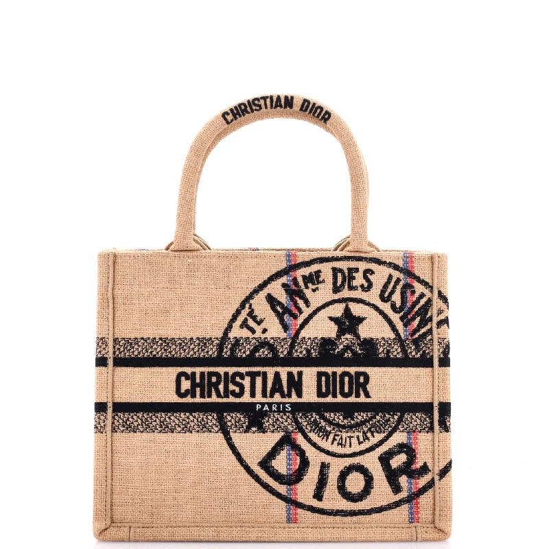 Christian Dior tote bags with a double - handle and shoulder - strap optionBook Tote Embroidered Jute Canvas Small