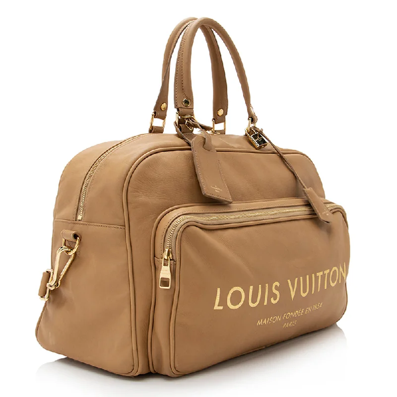 Louis Vuitton bags with a chain - link trim and a leather body for a modern edgeLouis Vuitton Limited Edition Leather Flight Paname Jetlag Weekender (21367)