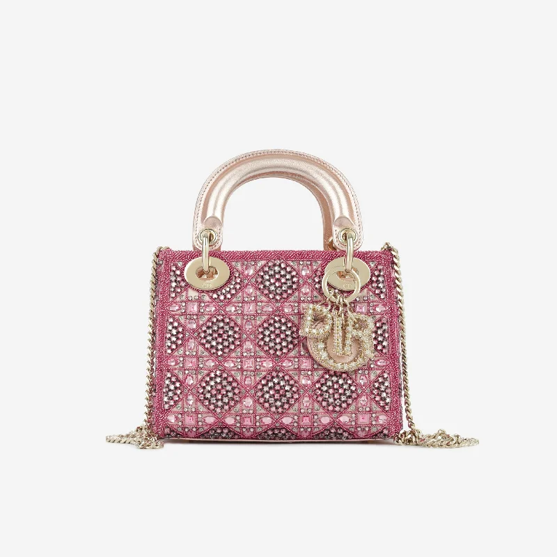 Christian Dior crossbody bags with a front - flap pocket for easy accessMini Lady Dior - Pink Crystal Beaded