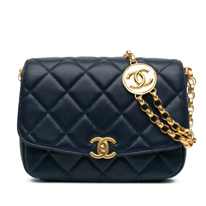 Chanel Chain Strap Handbag for Everyday UseBlue Chanel Lambskin CC Coin Flap Crossbody Bag