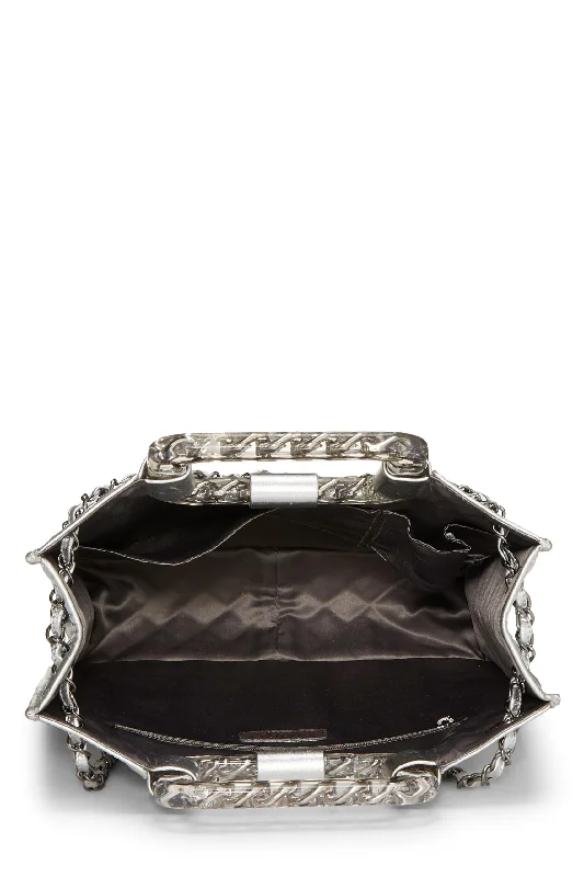 Chanel Chain Strap Handbag for Everyday UseChanel,  Metallic Silver Quilted Leather Ice Cube Shopping Tote, Silver